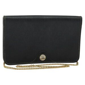 Authentic Christian Dior Honeycomb Canvas Chain Shoulder Bag PVC Black Gold